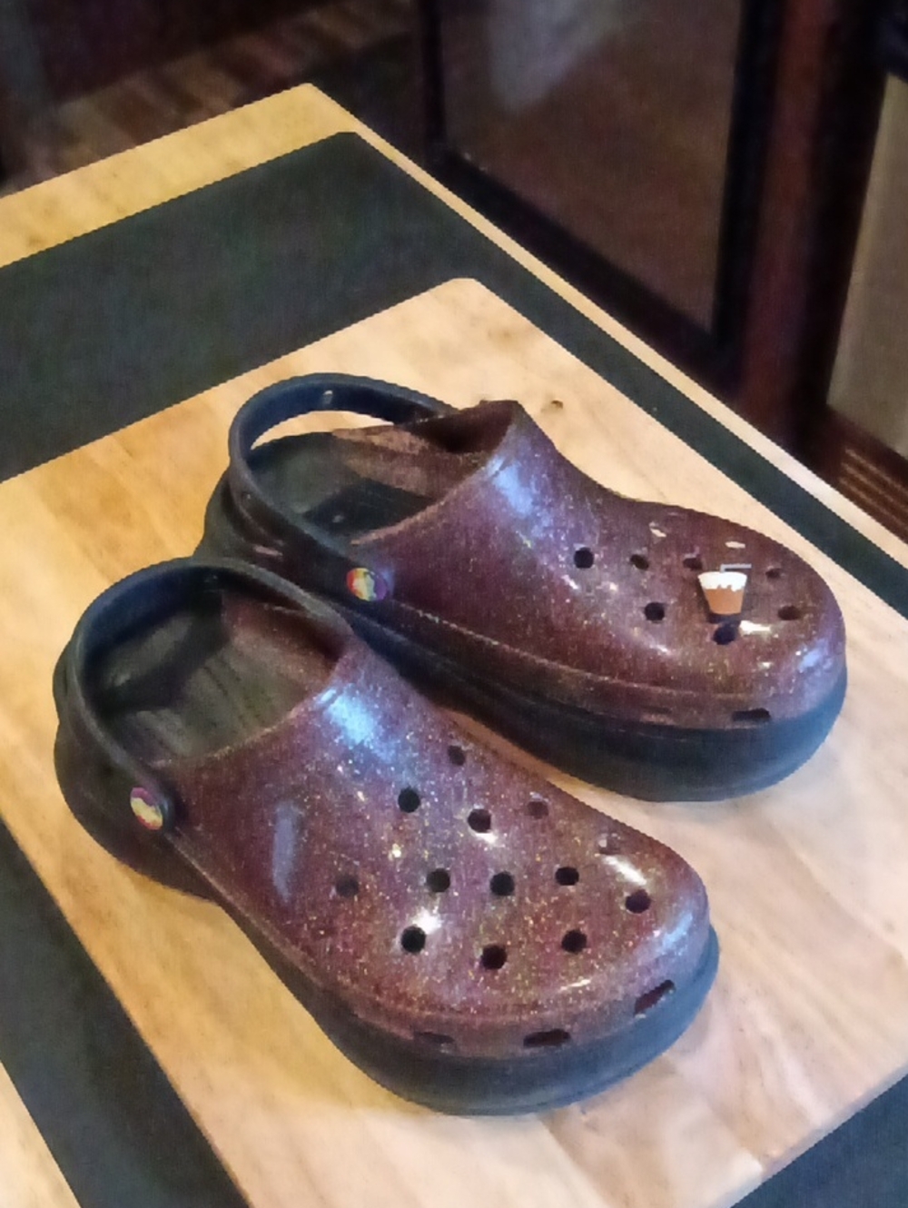 CROCS Classic Bae Purple Pride Glitter Platform Proud Clogs Size 8